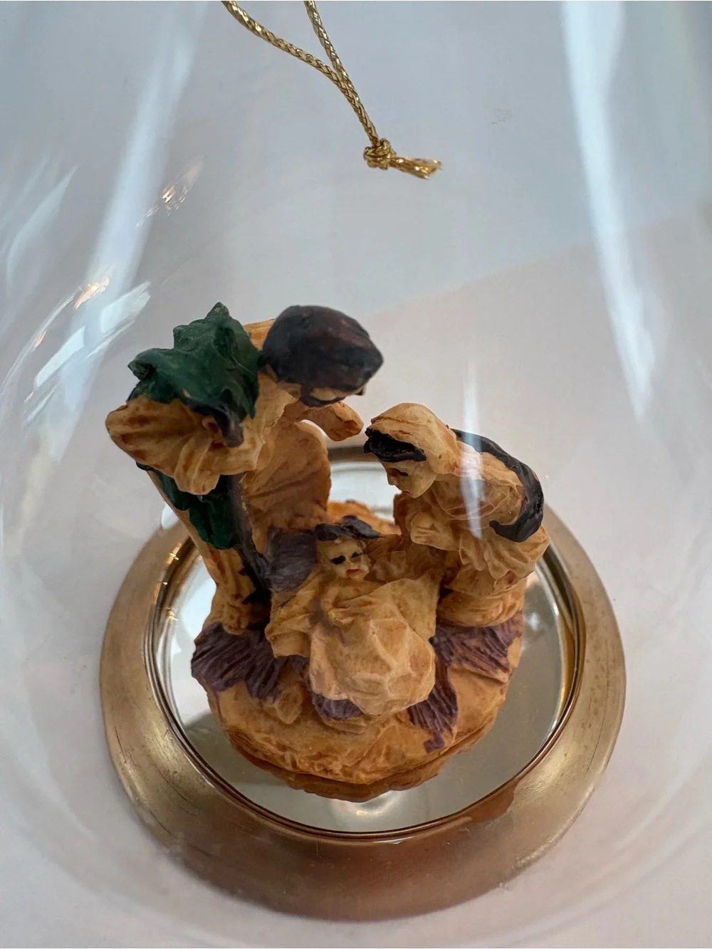 Teardrop Glass Nativity Scene Christmas Tree Ornament Gold Jesus Mary Joseph 4”